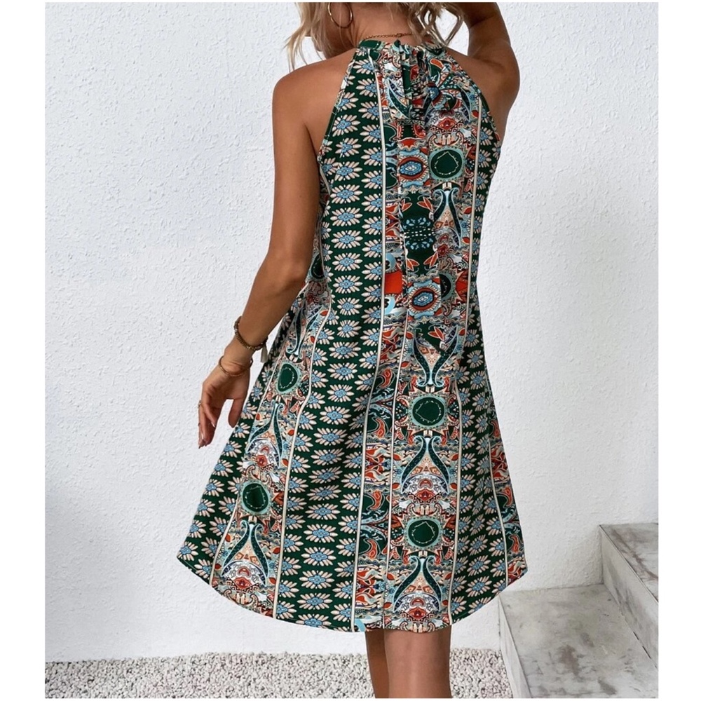 Boho Paisley Print Halter Mini Dress - Picture 7 of 7